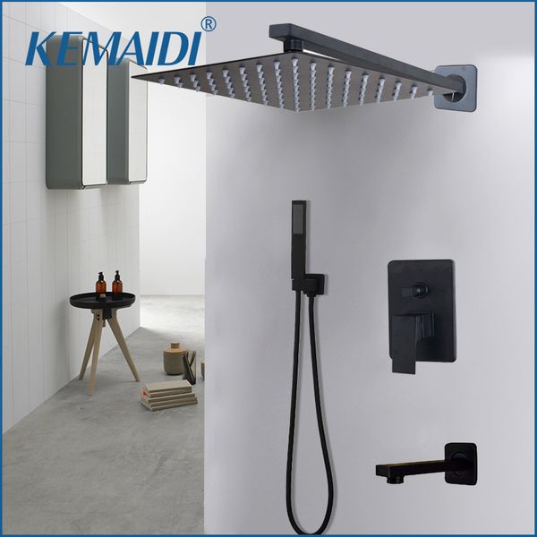 

kemaidi bathroom 2-way led shower faucet set black 3-functions 8 12 16 led shower head mixer tap w/ rainfall hand shower faucets 1011