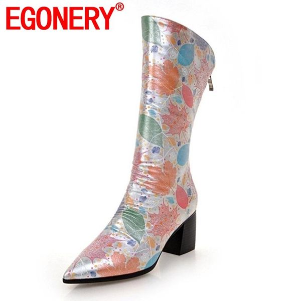 

egonery winter plush chinese style print women shoes 2020 spring 6.5cm high heels ladies party big size mucker boots shoes, Black