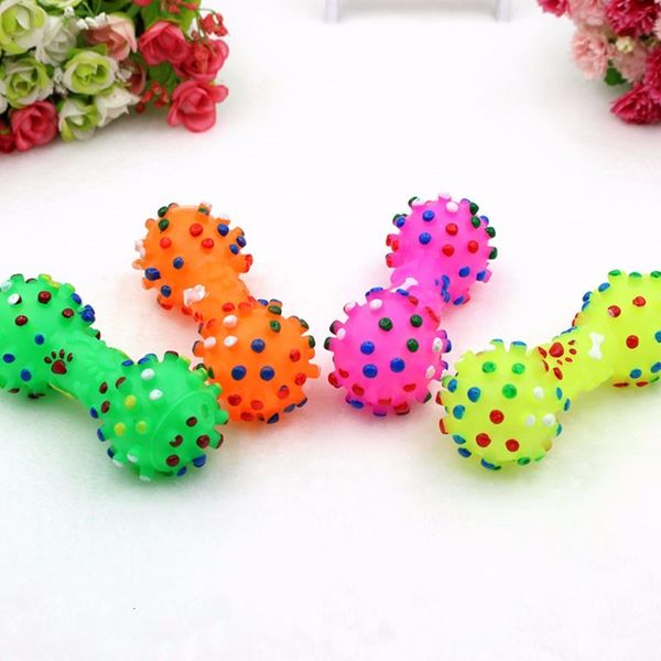 

shaped dog colorful puppy squeeze dotted dumbbell squeaky faux bone pet chew toys for dogs
