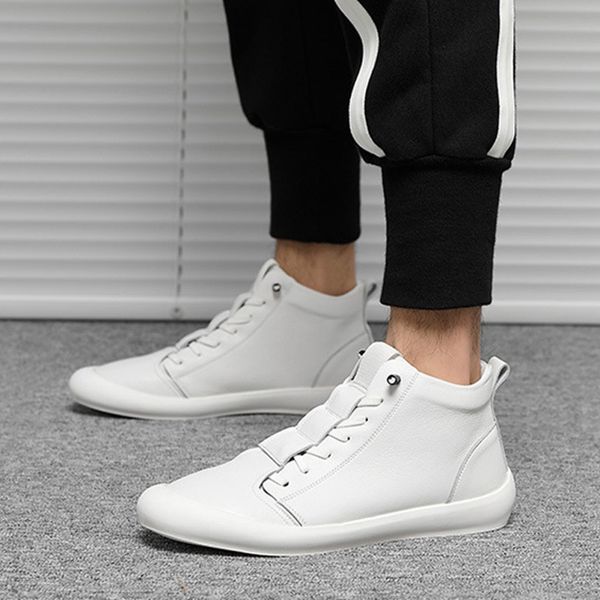 

100% genuine leather shoes men high sneakers ins fashion men white shoes cool street young man footwear male sneakers a2032 201012, Black