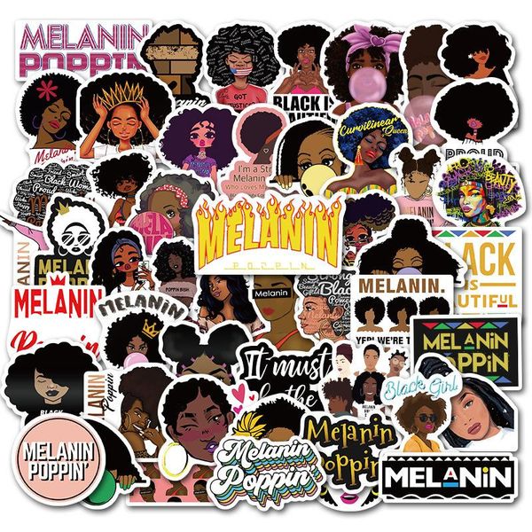 

50 pcs fashion inspirational melanin poppin black girl sticker for diy luggage lapskateboard motorcycle decal stickers bbypem