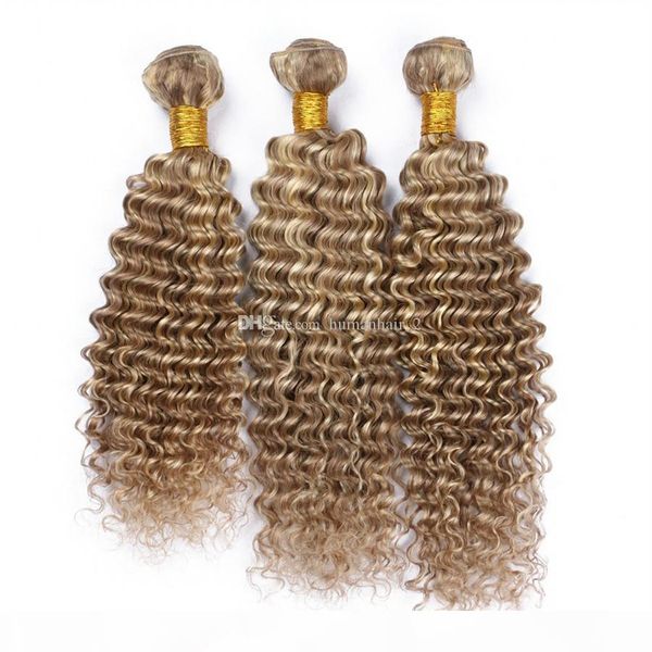 

deep wave piano colored #8 #613 mixed hair bundles 3pcs lot brazilian virgin human hair extensions brown blonde deep wave hair, Black;brown