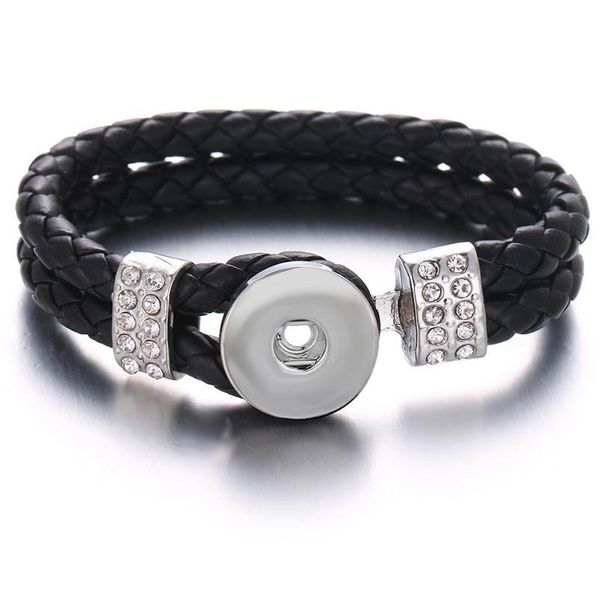 

snap bracelet fashion diy charms black blue pu leather bracelet&bangles fit 18mm snap buttons silver jewelry f jllkcb, Golden;silver