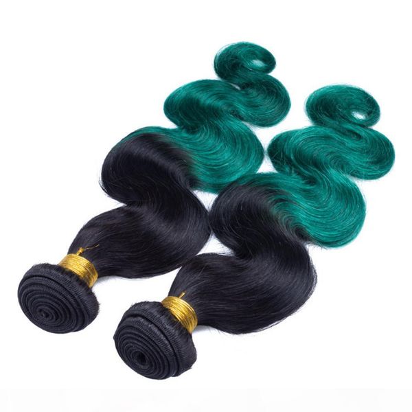 

#1b green ombre brazilian human hair body wave weave bundles black roots dark green ombre virgin human hair 3 bundles double wefts 10-30&quo, Black;brown