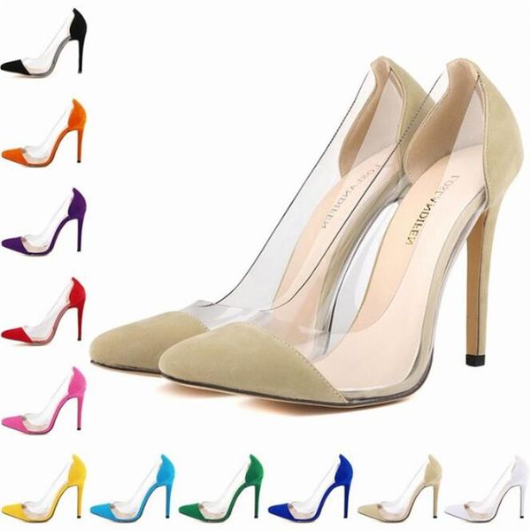 

2020 women's thin high heels bride party wedding pumps pointed toe flock 11cm slip on mujer bombas shoes size 35-42, Black