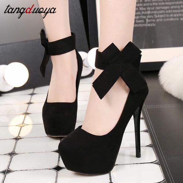 

butterfly pumps women shoes platform high heels pumps women ankle strap shoes stiletto high heel talon femme, Black