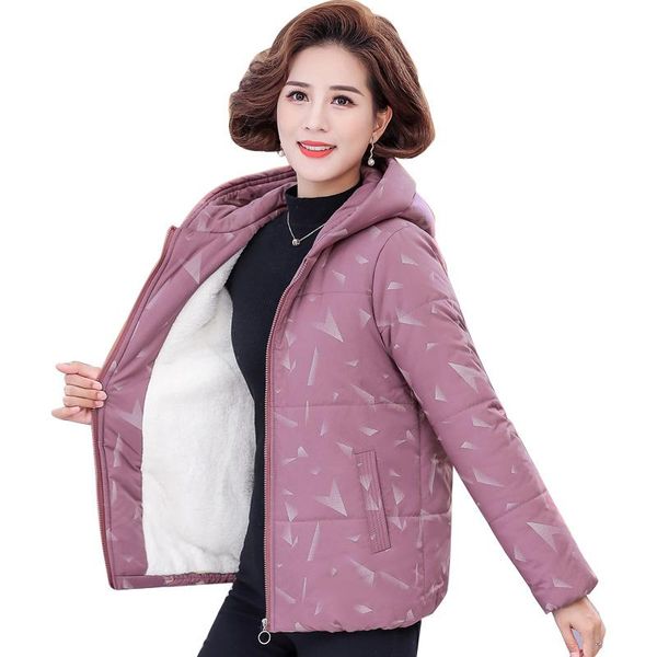 

women's down & parkas 2021 winter parka cotton coat middle-aged and elderly ladies plus nelvet hooded keep warm size 5xl, Black