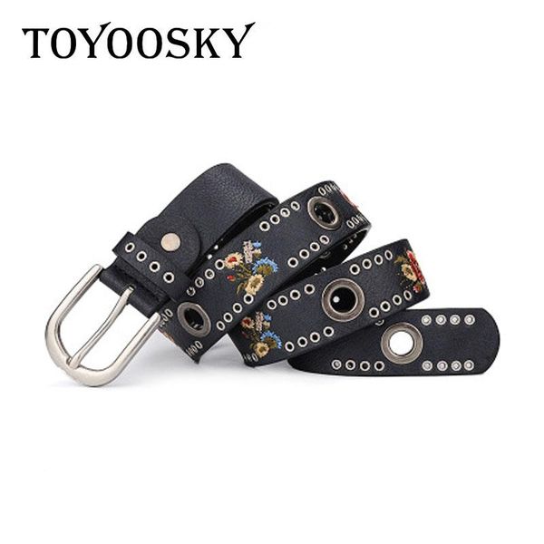 

toyoosky нового прибытие пояса для женщин женской дамы девушки вышивки заклепки пояс элегантного европейского стиль джинсы all-match, Black;brown