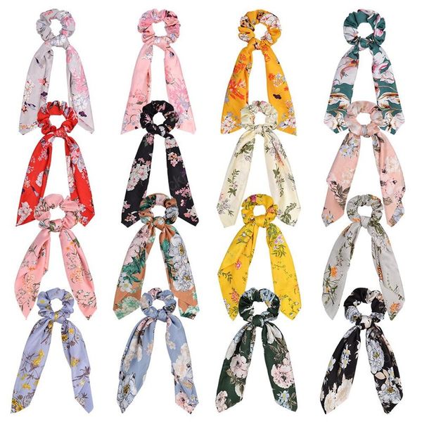 

women girls ribbon hair rope hair scrunchies kids accessories ponytail holder riband hairbands children scrunchy hairbands floral headwear, Slivery;white