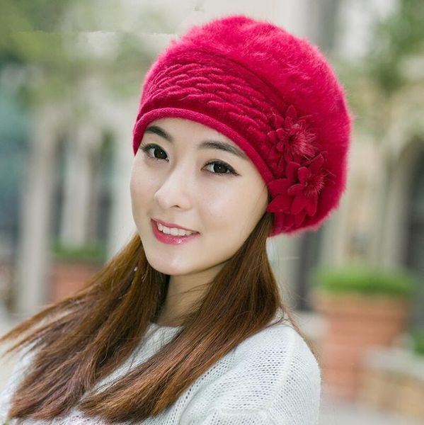 

new arrival elegant women knitted hats rabbit fur cap autumn winter hat ladies female fashion skullies beret hat sqcfnd pingtoy, Black;white