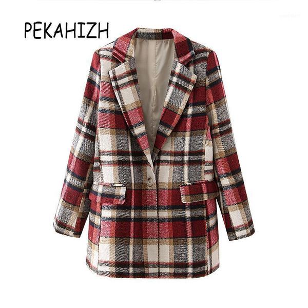 

vintage plaid oversize jacket coat fashion slim long sleeve pocket office work jacket coat famale outerwear chic 2020 new1, White;black
