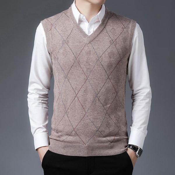 

men's sweaters arrival wool sweater man casual plaid vest sleeveless jumper male v-neck knitting clothes pullovers, White;black
