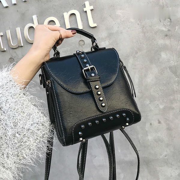 

2021 woman bags fashion girl portable both shoulders backpack leather mini backpack bags for women female rivet small ladies bag