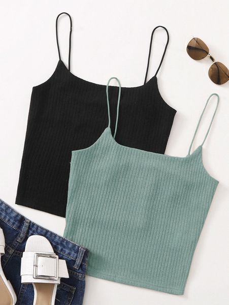 

2 pack rib-knit cami 42ks#, White