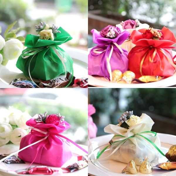 

factory price gift gifts organza candy artificial handmade flowers bags candies pouch favors packaging wedding decoratio