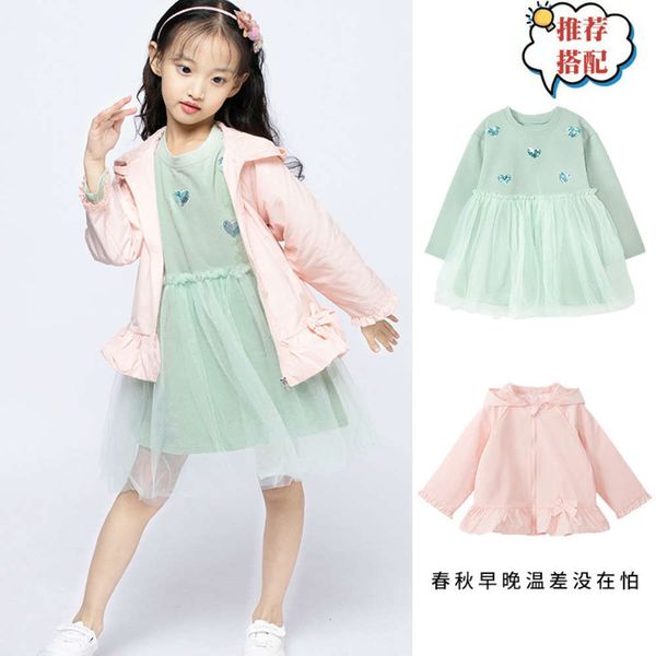 

girls' new zipper hooded lace wear bow children's coat in autumn 2020 kj1g, Black