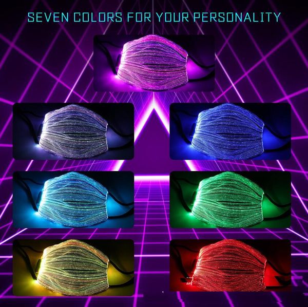 

led mask luminous rainbow colored fashion face masks halloween mask flashing party masks bar night club facemask mouth-muffle dhl f92801, Blue