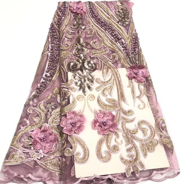 

tollola latest africa fine lace fabric french pink applique 3d beaded tulle lace fabric nigerian bridal dress, Pink;blue