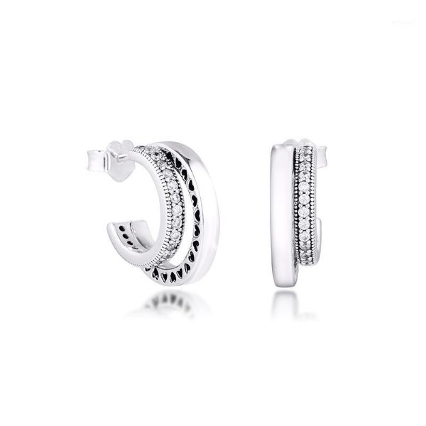 

hoop & huggie ckk earring pave double earrings sterling silver jewelry 100% for women brincos kolczyki pendientes accesorios mujer1, Golden;silver