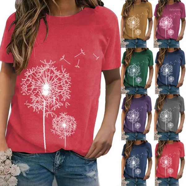 

casual blouse women loose plus size summer blouses o-neck dandelion print short sleeves shirt blouse blusas ropa mujer @451, White