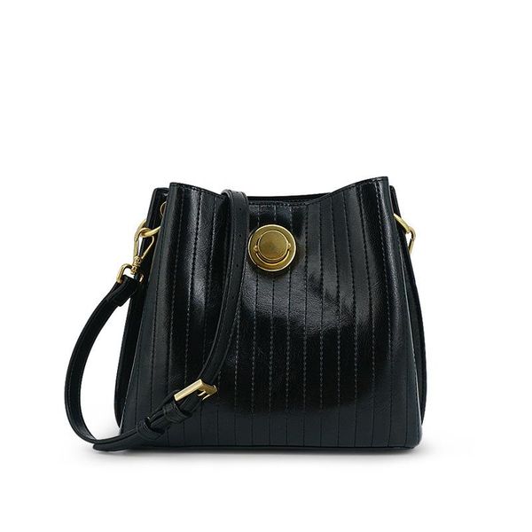 

fashion spring and summer shoulder bag women's simple casual lock striped pu bucket bag