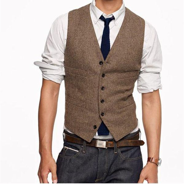 

men's vests vintage brown tweed wool herringbone british style custom made mens suit tailor slim fit blazer wedding suits for men1, Black;white