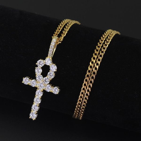 

luxury men/women hip hop ankh cross pendant necklace aaa zircon hiphop iced out cross necklace fashion jewelry gifts fashion de, Silver