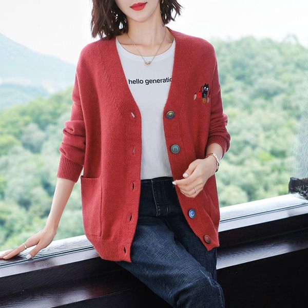 

2020 new sweater woolwool style with korean loose coarse wool spring and autumneuropean knitted cardigan sweaterwomen's autumn and wint, White;black