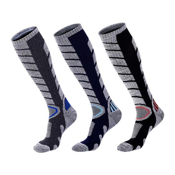 

2 pairs long-barreled ski socks for men women terry thermal ventilation stockings outdoor activities skiing hiking climbing, Black