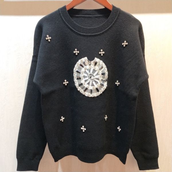 

2020 1219 autumn brand same style sweaters crew neck print regular long sleeve print black sequins women clothes 5, White;black