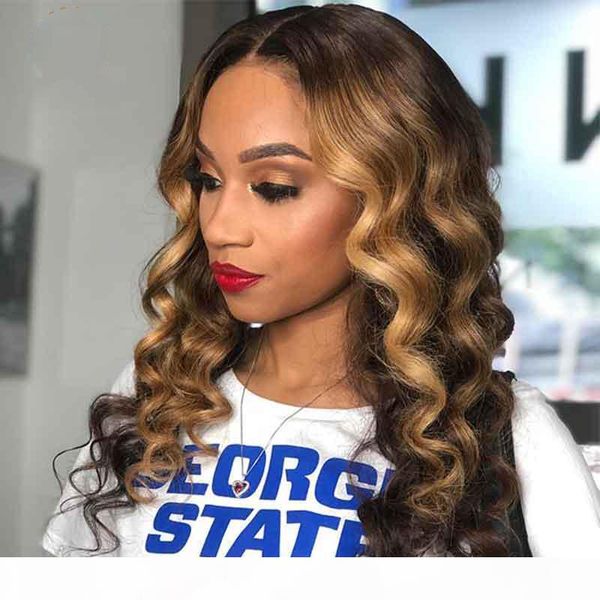 

paff colored human hair wigs ombre lace front wig loose wave preplucked full lace wig honey blonde human hair wigs for women, Black;brown