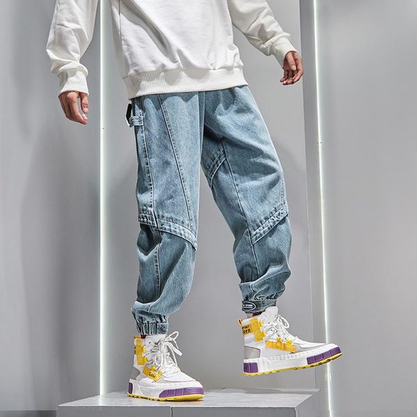 

newly fashion designer men jeans loose fit spliced designer denim cargo pants japanese vintage hip hop jeans men joggers, Blue