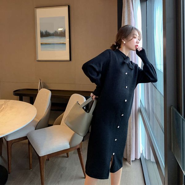 

drs pregnant women's 2020 autumn and winter core spun yarn fashion net red over knee knitted sweater chaoma loose base skirt, White