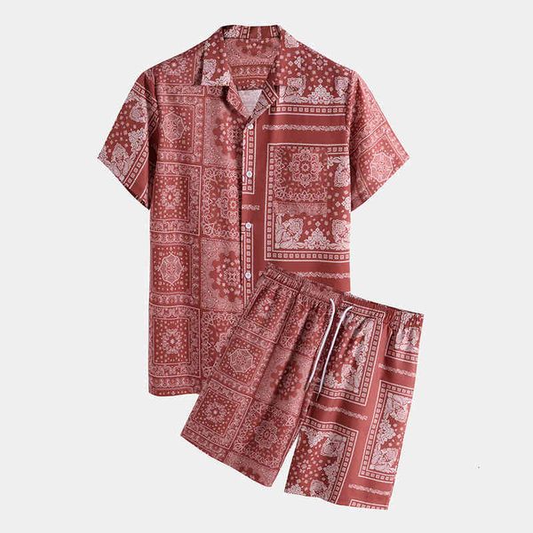 

men's tracksuits e-baihui homme 2pcs suits summer beach designer shirt + short suit casual holiday print men shirts and shorts cso2, Gray