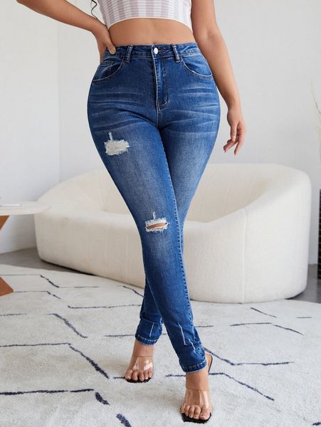 

sxy high waisted ripped skinny jeans p15h#, Blue