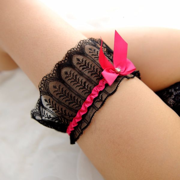 

lingerie wedding gift party bridal accessories cosplay black lace elastic leg garter belt with ribbon bow suspender, Black;white