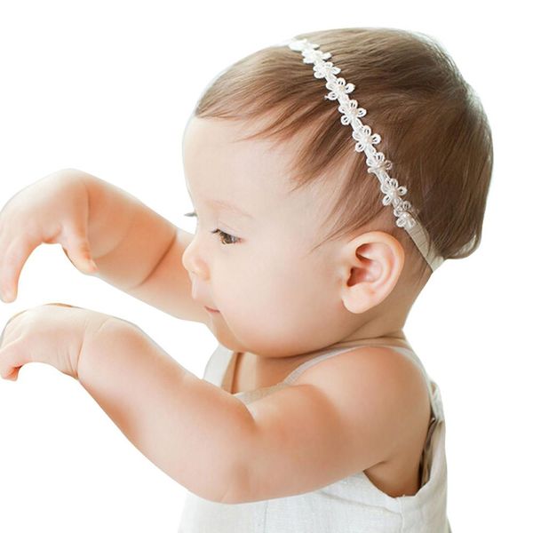 

1pc baby girl headband baby girls princess lace flowers diamond pearl headbands tiara gift bandage gift elastic hairbands wmteto, Slivery;white