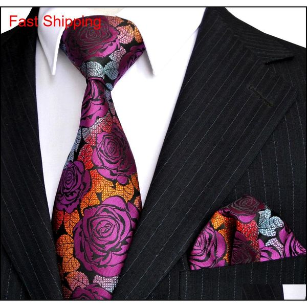 

shipping e12 men's tie sets rose multicolor fuchsia red yellow blue floral neckties pocket square 100% silk new wholesale ivnhm, Blue;purple