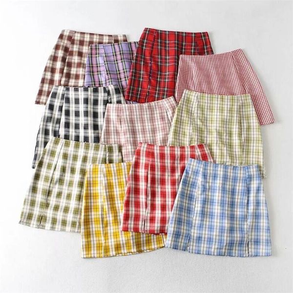 

summer harajuku plaid pencil skirts womens high waist mini skirts lining with shorts 2020 korean streetwear vintage skirt, Black