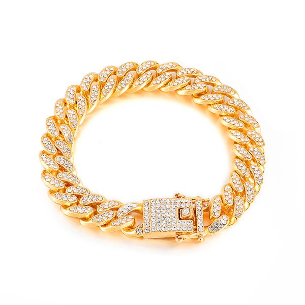 

high quatity hip hop men's gold chain bracelet designer luxury jewelry diamond cuban bangle fashion stainless steel bracelets, Black