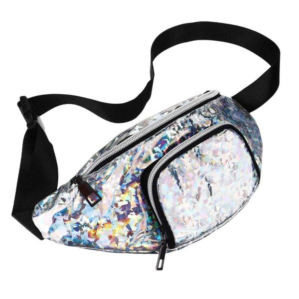 

double pocket women sequin glitter waist bags laser chest bag fanny pack female shoulder belt bling bag phone pouch girls bags