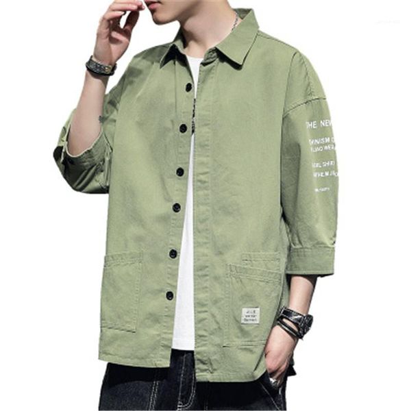 

fashion korean version loose single breasted summer designer male new short sleeve casual solid color shirt coats man half sleeve shirt, White;black