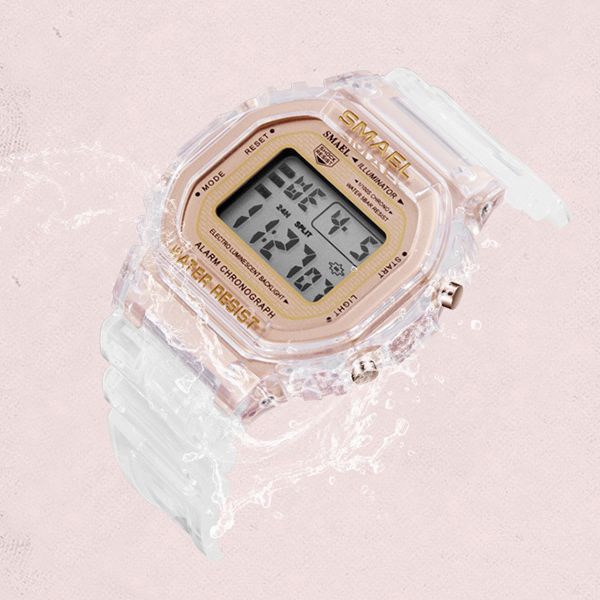 

new smael ditigal watch student couple watch waterproof fashion young gold dial white plastic watches a01a7, Slivery;brown