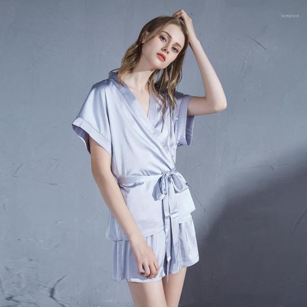 

summer ice silk satin sleepwear pajamas set robe for women sleep bottoms shorts nightwear clothing home wear clothes1, Black;red