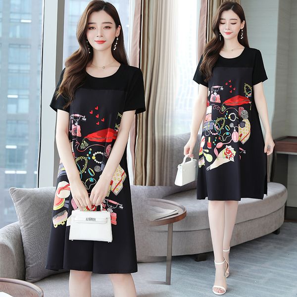 

womens large plus size summer 2021 casual skinny floral printed down shirts dress beach-dressed 7ys1, Black;gray