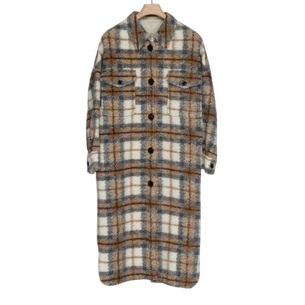 

three colors women's long coat plaid long sleeve loose turn-down collar single breasted autumn and winter new female jacket, Black
