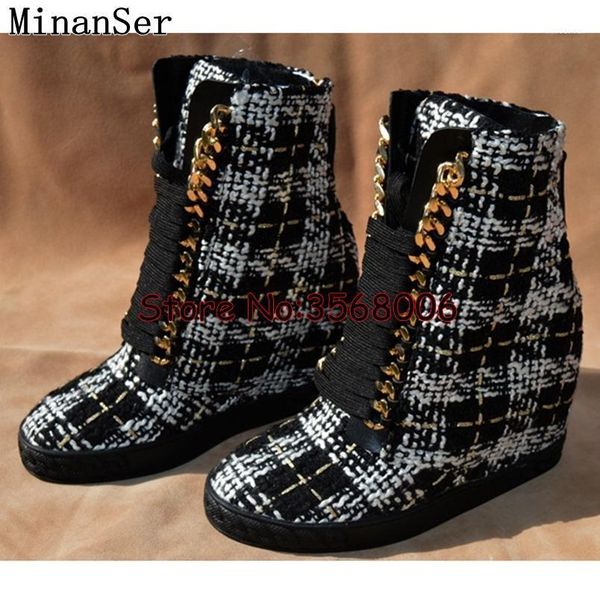 

boots multi-color leather wedge rome style lace up women motorycle outdoor leisure sneakers shoes botines mujer1, Black
