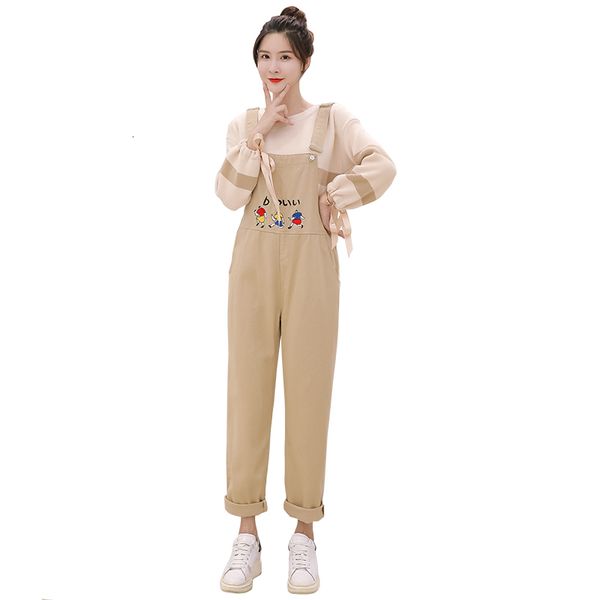 

2021 autumn women fashion overalls harajuku cartoon character embroidery jumpsuit loose high waist jeans female rompers nios, Blue