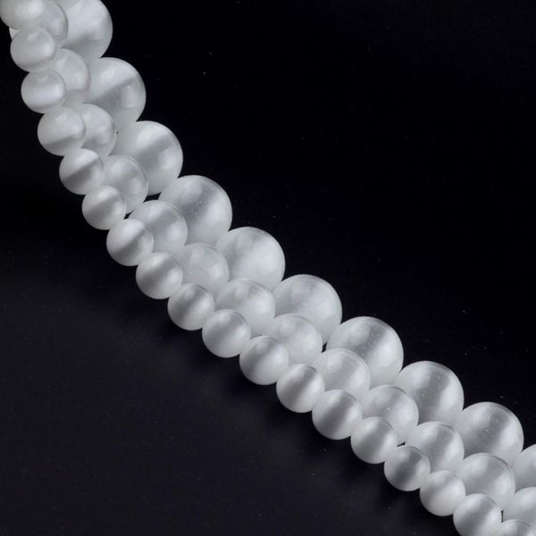 

wholesale natural white cat eye stone round loose spacer beads for jewelry making 4/6/8/10/12mm diy bracelet handmade necklace