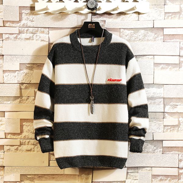 

2021 new men's blouse autumn new winter fashion block casual knitted sweater street trend 9cg0, White;black